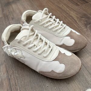 Tory Burch Cream and Taupe Leather & Suede Sneakers